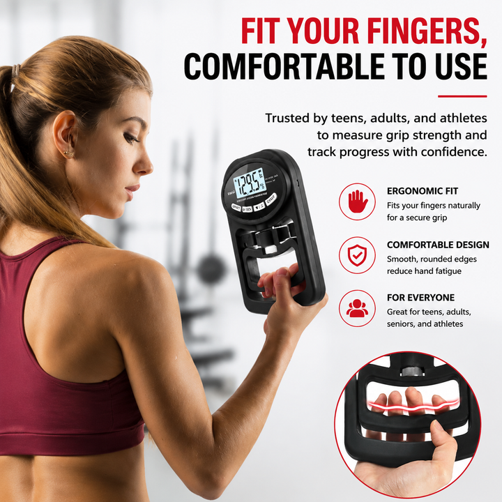 Premium Grip Strength Tester Digital Hand Dynamometer 265Lbs 120Kg LCD Screen USB Rechargeable Hand Power Meter Fitness Strength Training Device