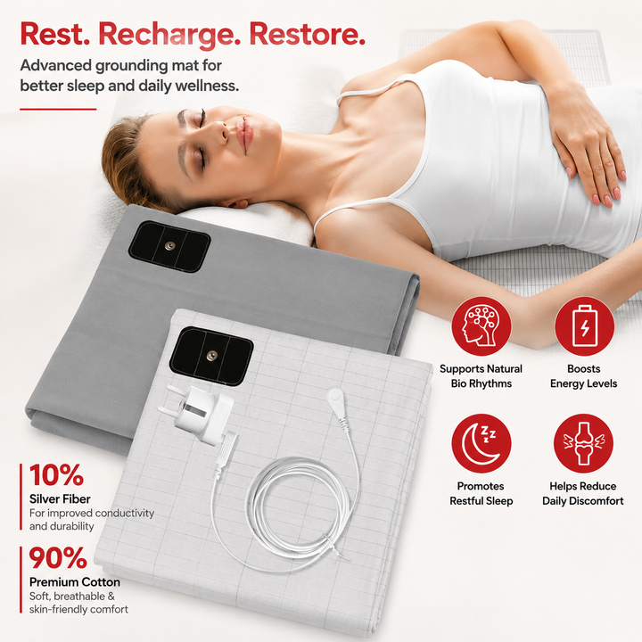 Premium Grounding Bed Sheet Earthing Sheet Organic Cotton Silver Fiber Conductive Grounding Cable Sleep Support Wellness Sleep Aid Bedding