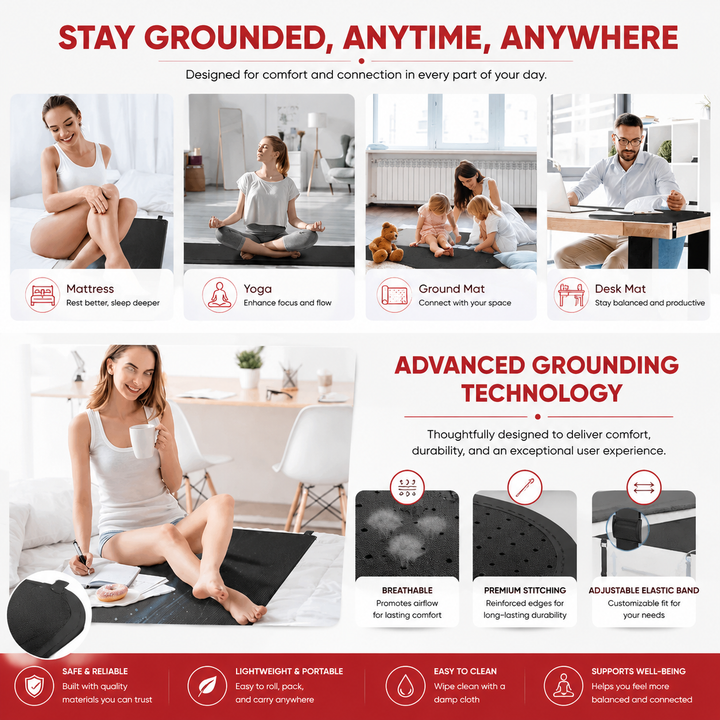 Premium Grounding Mattress Pad Earthing Bed Sheet Conductive Cotton Surface Mattress Cover Queen King Static Reduction Sleep Comfort Bedding