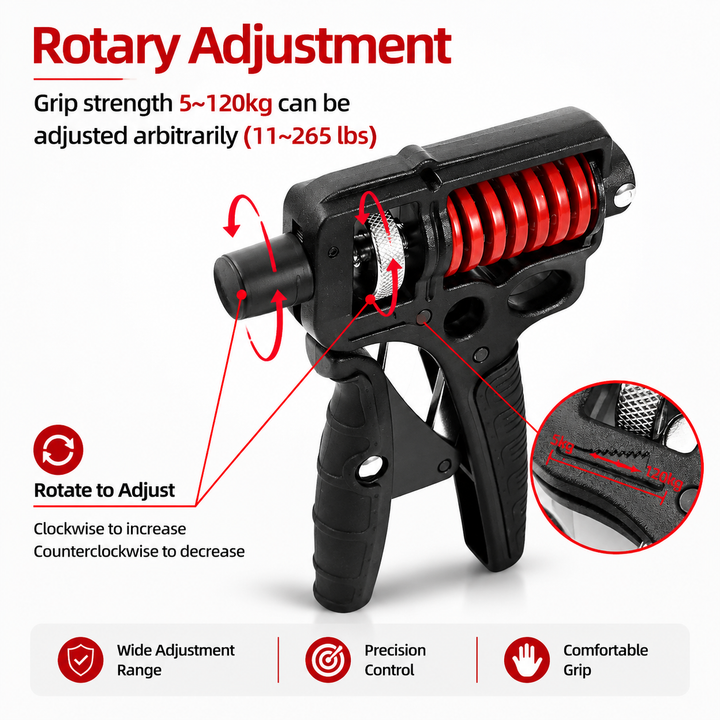 Premium Hand Grip Strengthener Adjustable 5–165kg Steel Spring Gripper Wrist Trainer Forearm Exerciser Portable Grip Training Tool Home Gym Fitness Device