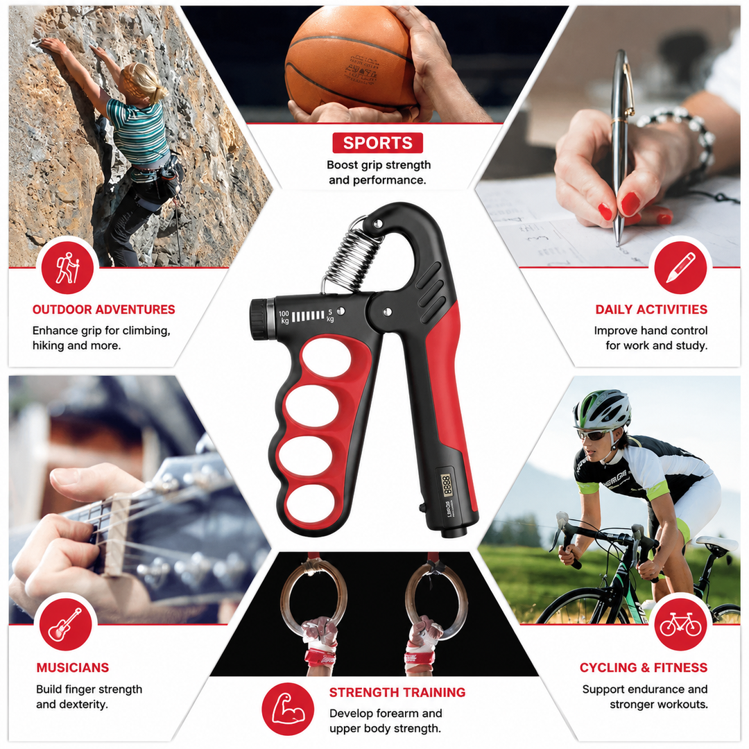 Premium Hand Grip Strengthener Adjustable 5 to 100kg Steel Spring Gripper with Counter Non Slip Handle Wrist Forearm Trainer Portable Gym Home Fitness Device