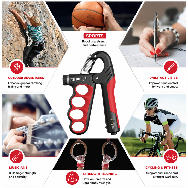 Premium Hand Grip Strengthener Adjustable 5 to 100kg Steel Spring Gripper with Counter Non Slip Handle Wrist Forearm Trainer Portable Gym Home Fitness Device