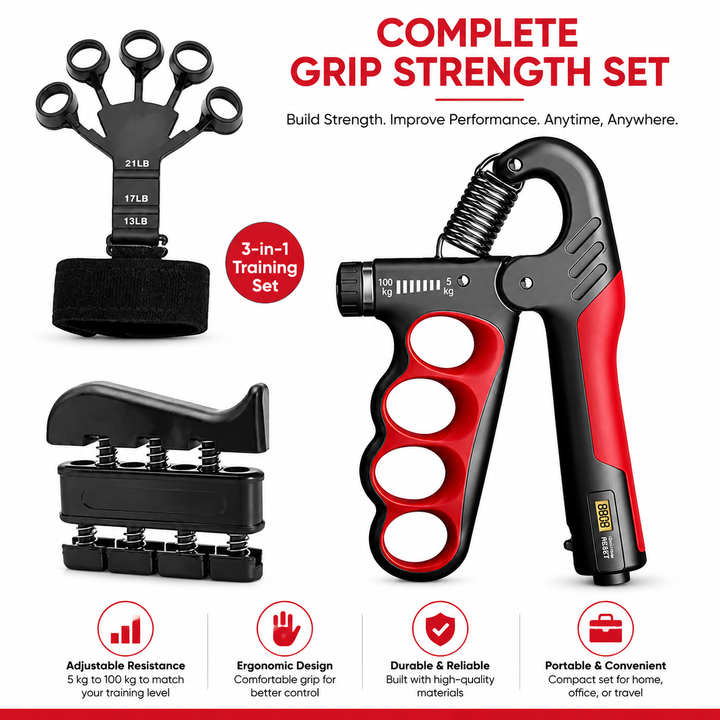 Premium Hand Grip Strengthener Adjustable 5 to 100kg Steel Spring Gripper with Counter Non Slip Handle Wrist Forearm Trainer Portable Gym Home Fitness Device
