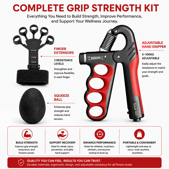 Premium Hand Grip Strengthener Adjustable 5 to 100kg Steel Spring Gripper with Counter Non Slip Handle Wrist Forearm Trainer Portable Gym Home Fitness Device