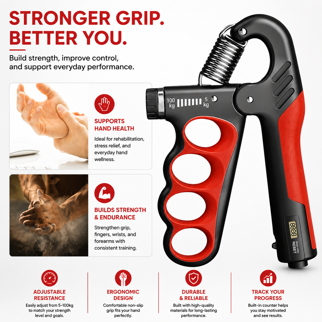 Premium Hand Grip Strengthener Adjustable 5 to 100kg Steel Spring Gripper with Counter Non Slip Handle Wrist Forearm Trainer Portable Gym Home Fitness Device