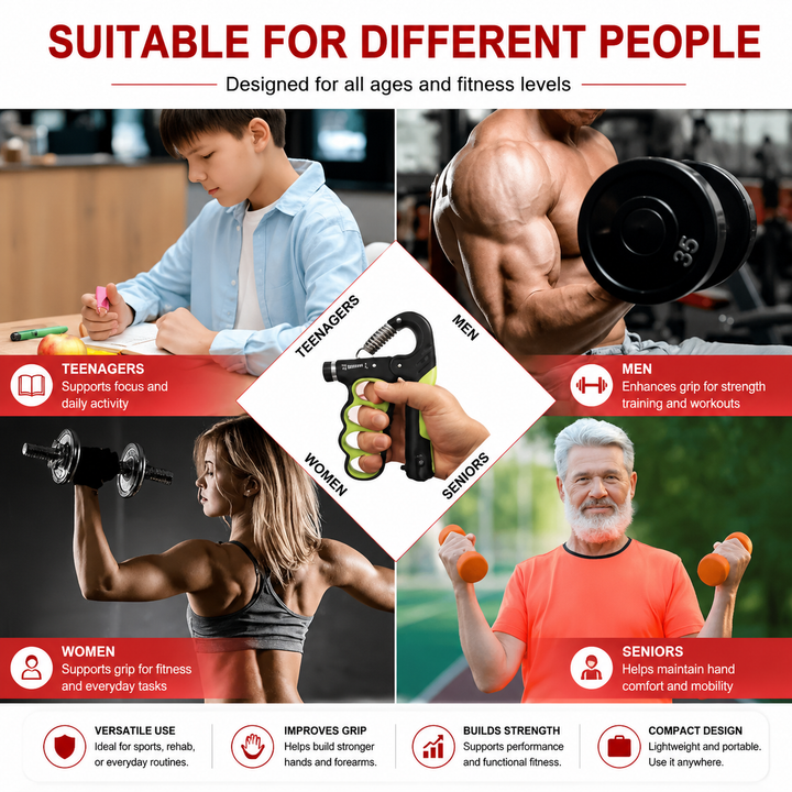 Premium Hand Grip Strengthener Adjustable 5 to 100kg Steel Spring Gripper with Counter Non Slip Handle Wrist Forearm Trainer Portable Gym Home Fitness Device