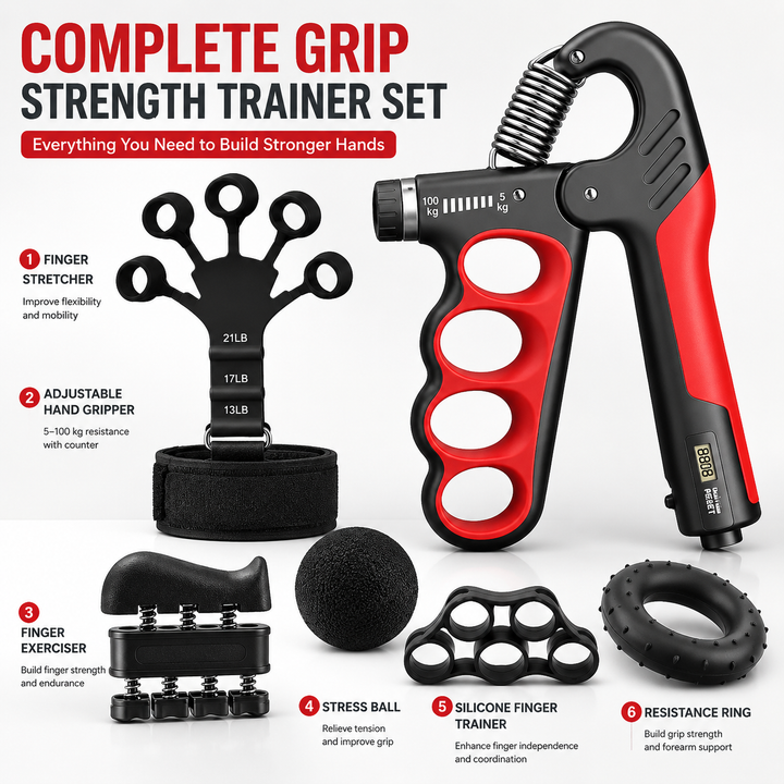 Premium Hand Grip Strengthener Adjustable 5 to 100kg Steel Spring Gripper with Counter Non Slip Handle Wrist Forearm Trainer Portable Gym Home Fitness Device