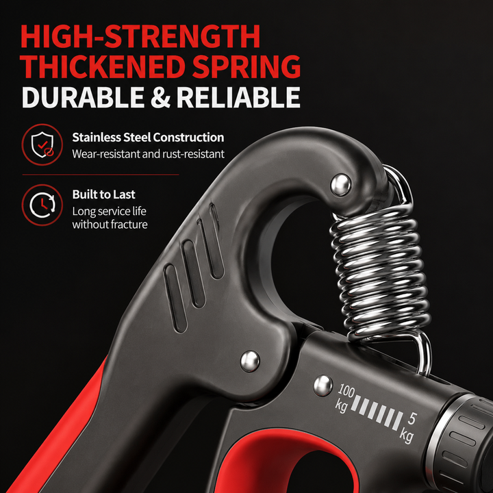Premium Hand Grip Strengthener Adjustable 5 to 100kg Steel Spring Gripper with Counter Non Slip Handle Wrist Forearm Trainer Portable Gym Home Fitness Device