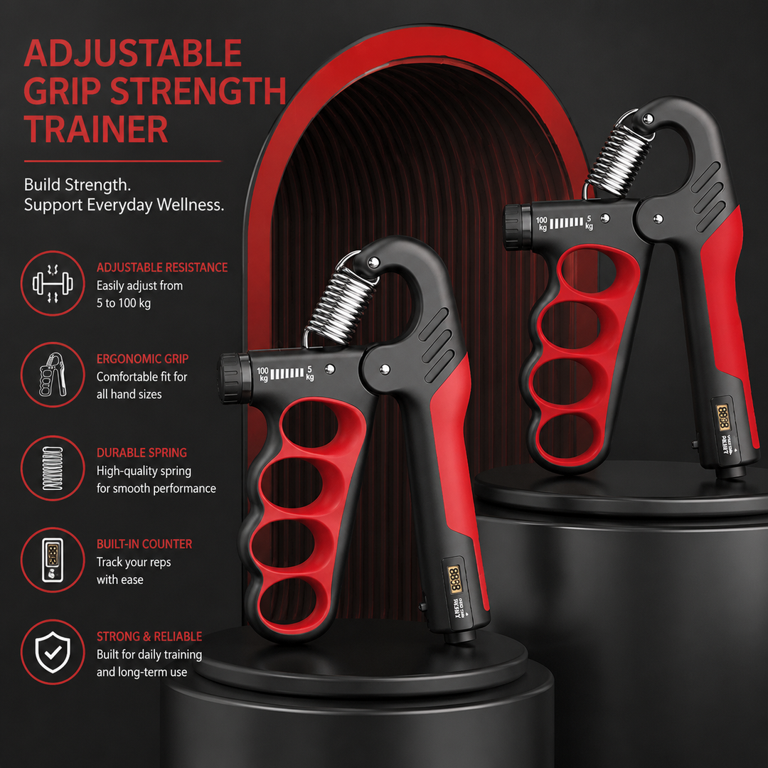 Premium Hand Grip Strengthener Adjustable 5 to 100kg Steel Spring Gripper with Counter Non Slip Handle Wrist Forearm Trainer Portable Gym Home Fitness Device