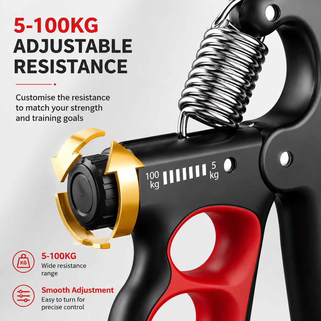 Premium Hand Grip Strengthener Adjustable 5 to 100kg Steel Spring Gripper with Counter Non Slip Handle Wrist Forearm Trainer Portable Gym Home Fitness Device