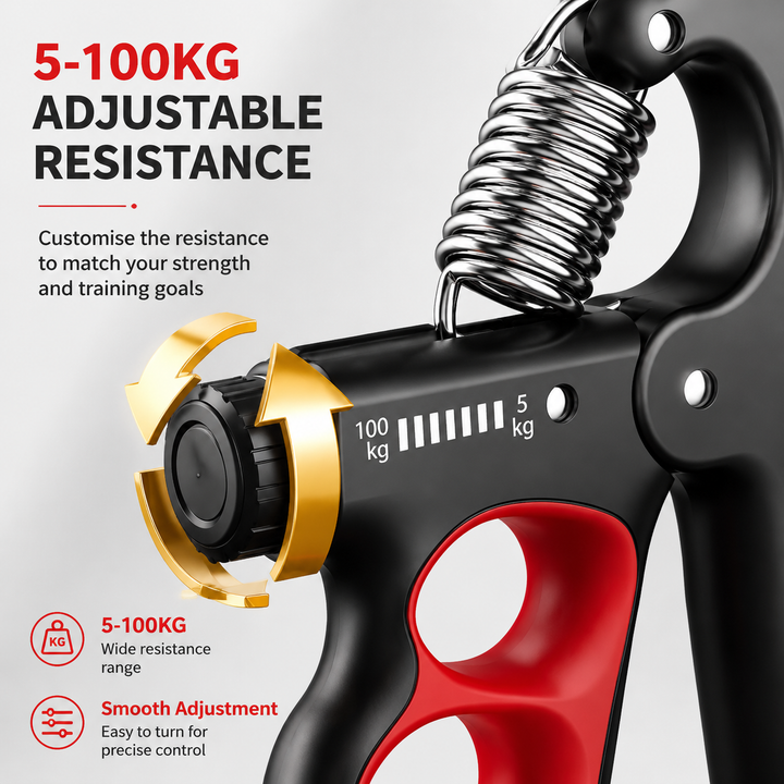 Premium Hand Grip Strengthener Adjustable 5 to 100kg Steel Spring Gripper with Counter Non Slip Handle Wrist Forearm Trainer Portable Gym Home Fitness Device