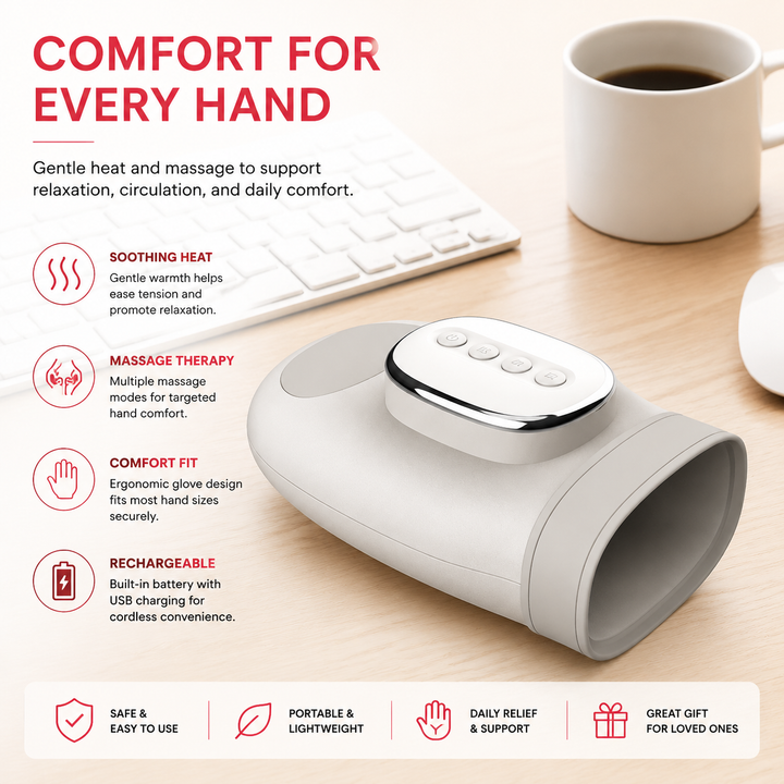 Premium Hand Massager with Heat Cordless Air Compression Hand Massager for Fingers Palm Wrist Pain Relief Portable USB Rechargeable Therapy Device