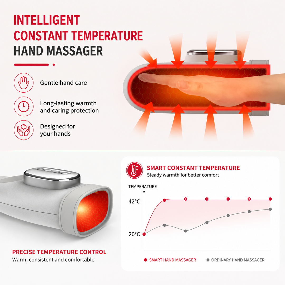 Premium Hand Massager with Heat Cordless Air Compression Hand Massager for Fingers Palm Wrist Pain Relief Portable USB Rechargeable Therapy Device