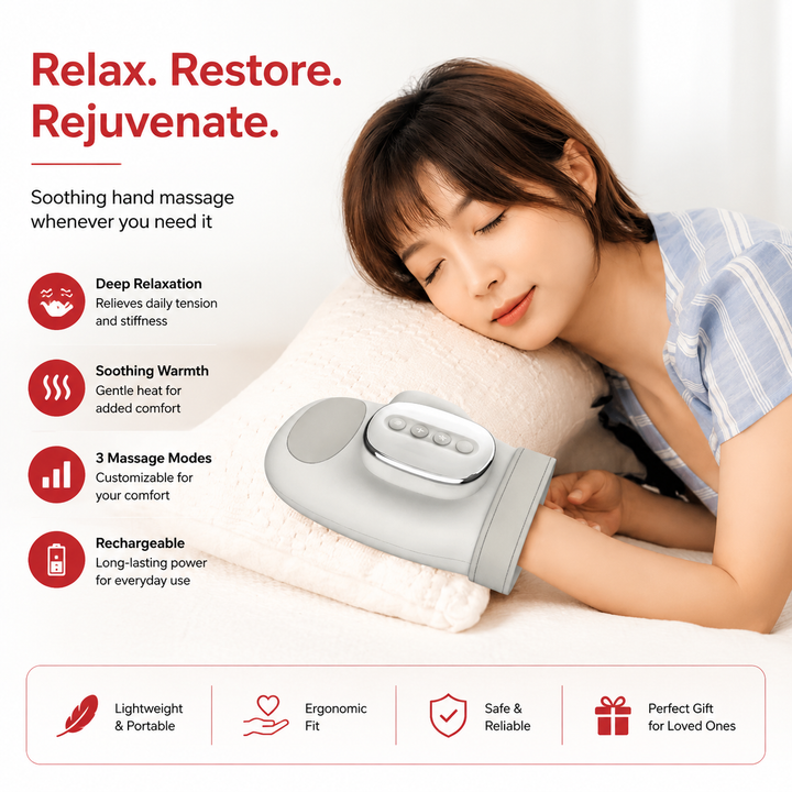 Premium Hand Massager with Heat Cordless Air Compression Hand Massager for Fingers Palm Wrist Pain Relief Portable USB Rechargeable Therapy Device