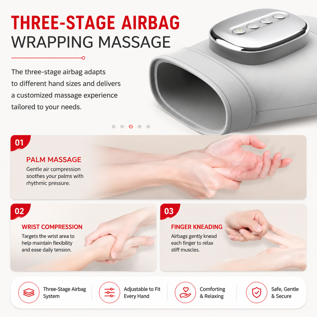 Premium Hand Massager with Heat Cordless Air Compression Hand Massager for Fingers Palm Wrist Pain Relief Portable USB Rechargeable Therapy Device