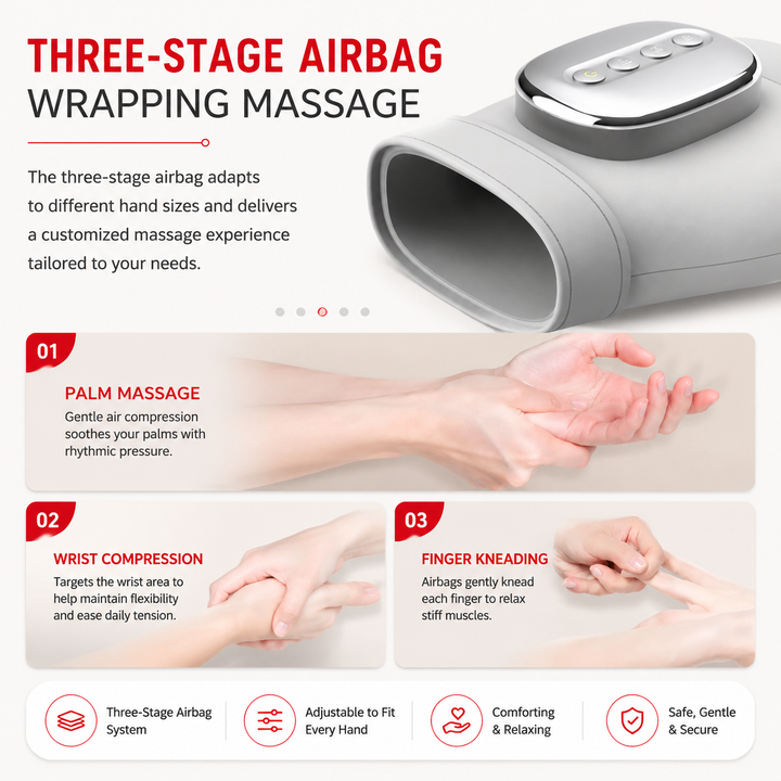 Premium Hand Massager with Heat Cordless Air Compression Hand Massager for Fingers Palm Wrist Pain Relief Portable USB Rechargeable Therapy Device