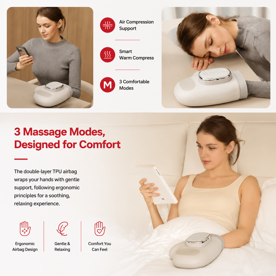 Premium Hand Massager with Heat Cordless Air Compression Hand Massager for Fingers Palm Wrist Pain Relief Portable USB Rechargeable Therapy Device