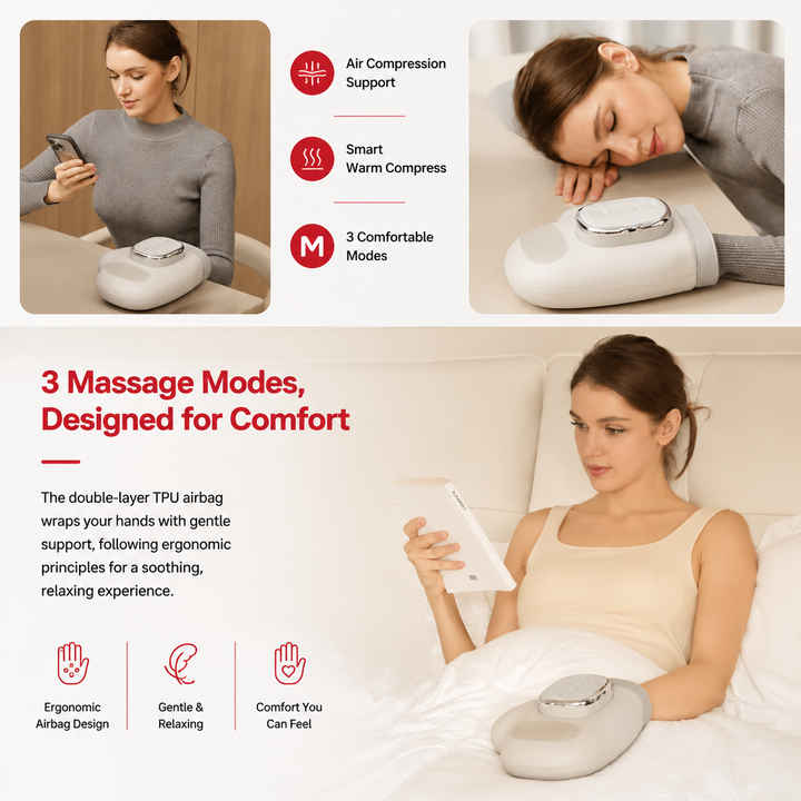 Premium Hand Massager with Heat Cordless Air Compression Hand Massager for Fingers Palm Wrist Pain Relief Portable USB Rechargeable Therapy Device