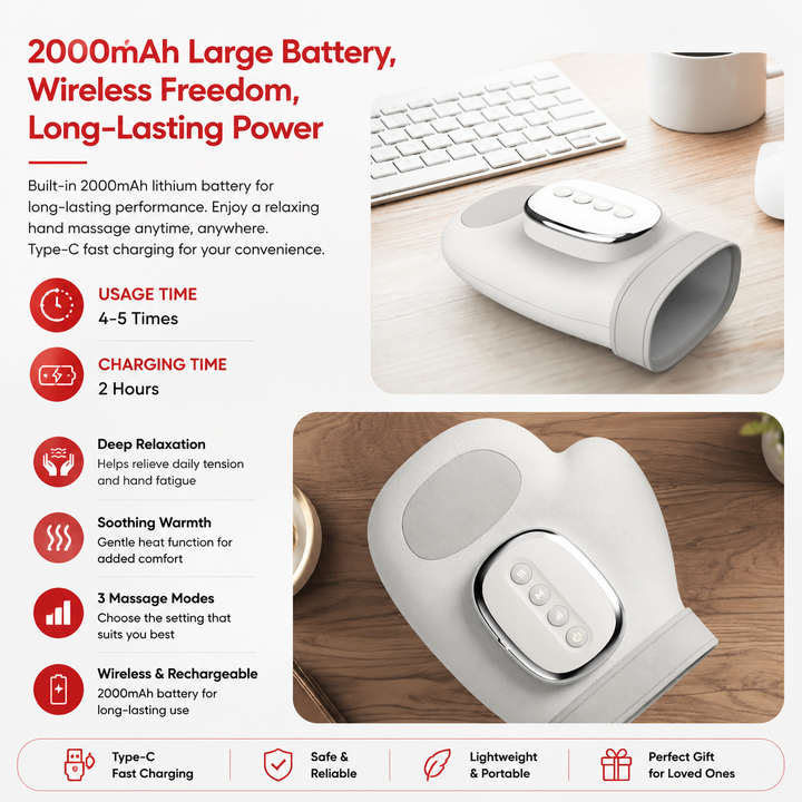 Premium Hand Massager with Heat Electric Air Compression Hand Massager for Fingers Palms Wrists Arthritis Relief Cordless Rechargeable Home Therapy Device