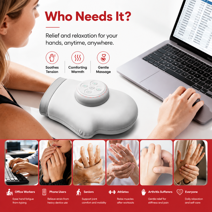 Premium Hand Massager with Heat Electric Air Compression Hand Massager for Fingers Palms Wrists Arthritis Relief Cordless Rechargeable Home Therapy Device