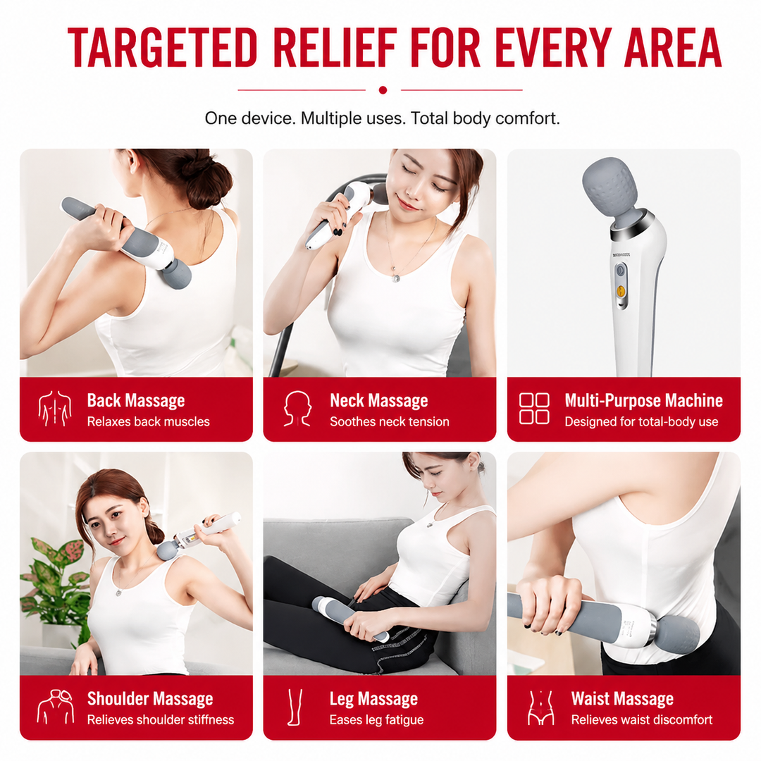 Premium Handheld Electric Massager Vibration Wand USB Rechargeable Cordless 5 Modes Muscle Massager Neck Back Shoulder Relief Home Travel Use