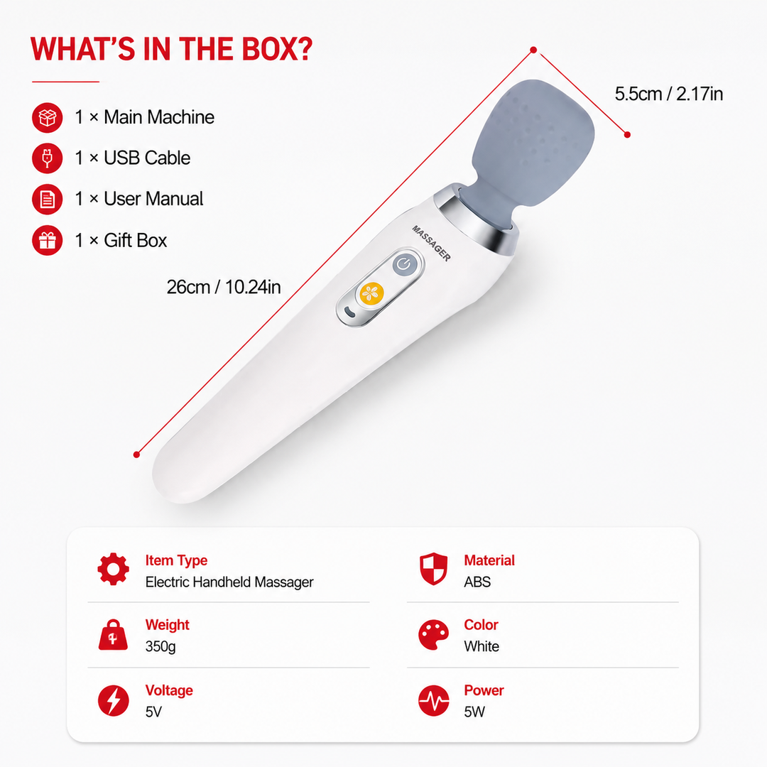 Premium Handheld Electric Massager Vibration Wand USB Rechargeable Cordless 5 Modes Muscle Massager Neck Back Shoulder Relief Home Travel Use