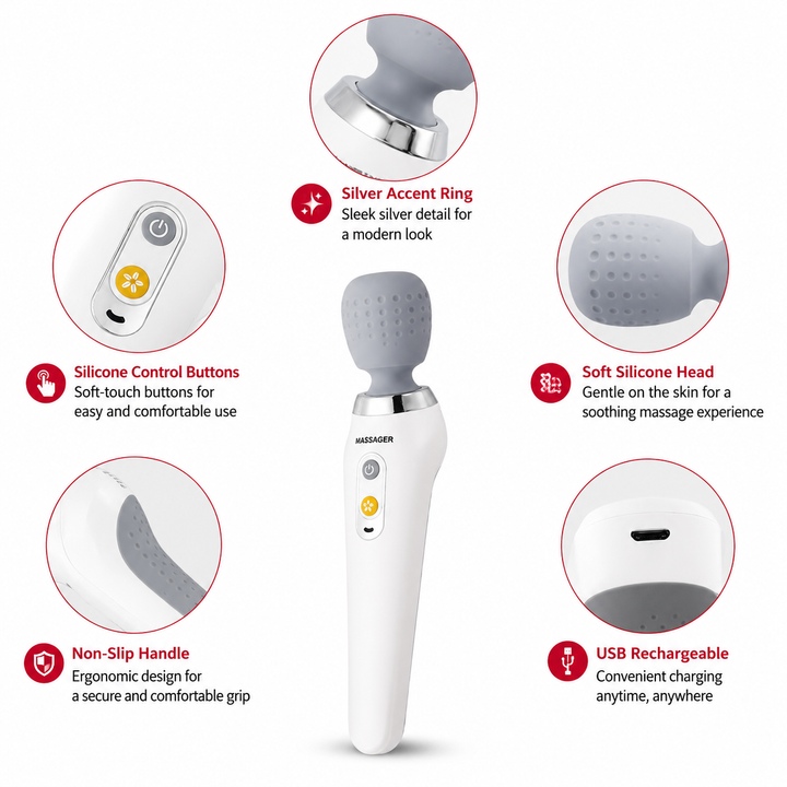 Premium Handheld Electric Massager Vibration Wand USB Rechargeable Cordless 5 Modes Muscle Massager Neck Back Shoulder Relief Home Travel Use