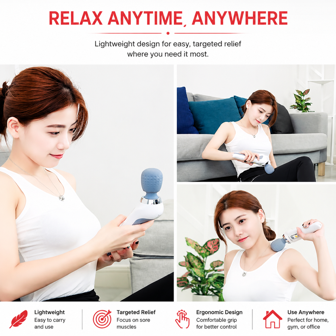 Premium Handheld Electric Massager Vibration Wand USB Rechargeable Cordless 5 Modes Muscle Massager Neck Back Shoulder Relief Home Travel Use