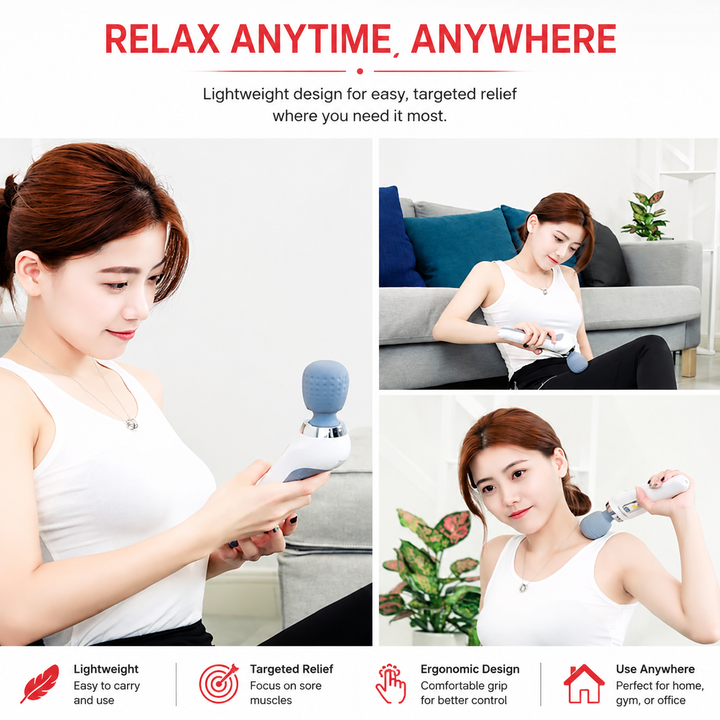 Premium Handheld Electric Massager Vibration Wand USB Rechargeable Cordless 5 Modes Muscle Massager Neck Back Shoulder Relief Home Travel Use