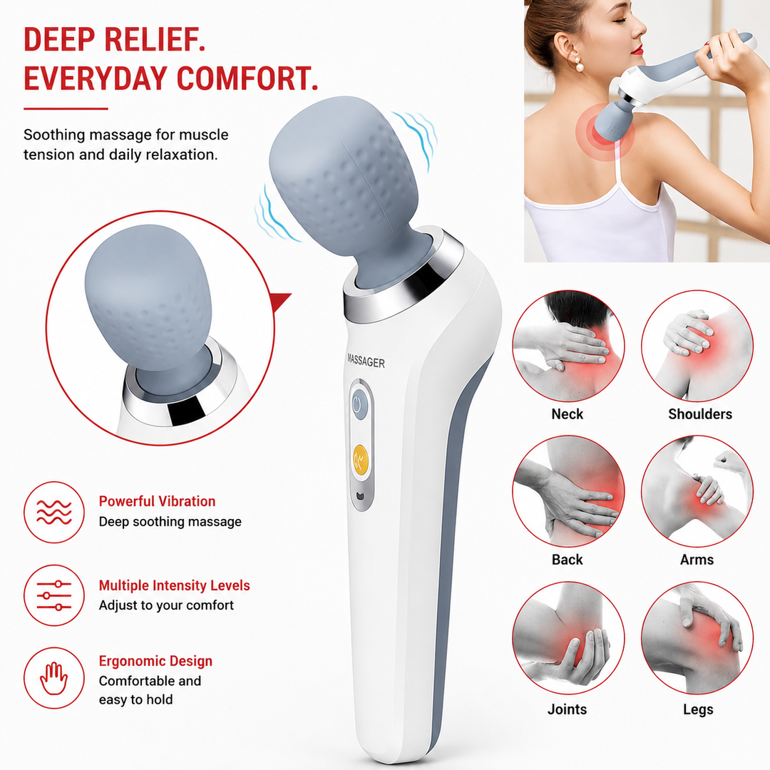 Premium Handheld Electric Massager Vibration Wand USB Rechargeable Cordless 5 Modes Muscle Massager Neck Back Shoulder Relief Home Travel Use