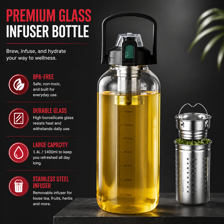 Premium Heat Resistant Glass Tea Cup Large Capacity 800–2000ml Transparent Portable Water Bottle with Lid Straw Leak Resistant Sports Travel Coffee Mug