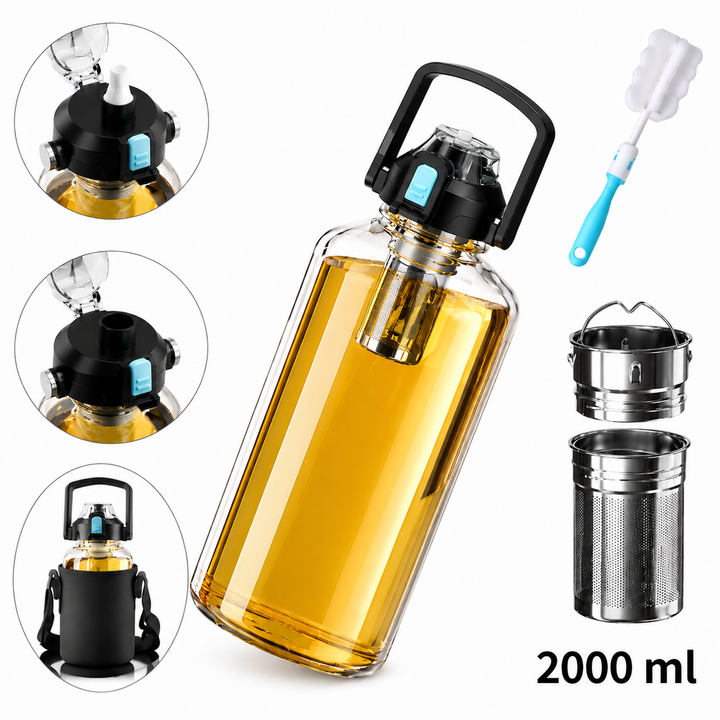 Premium Heat Resistant Glass Tea Cup Large Capacity 800–2000ml Transparent Portable Water Bottle with Lid Straw Leak Resistant Sports Travel Coffee Mug