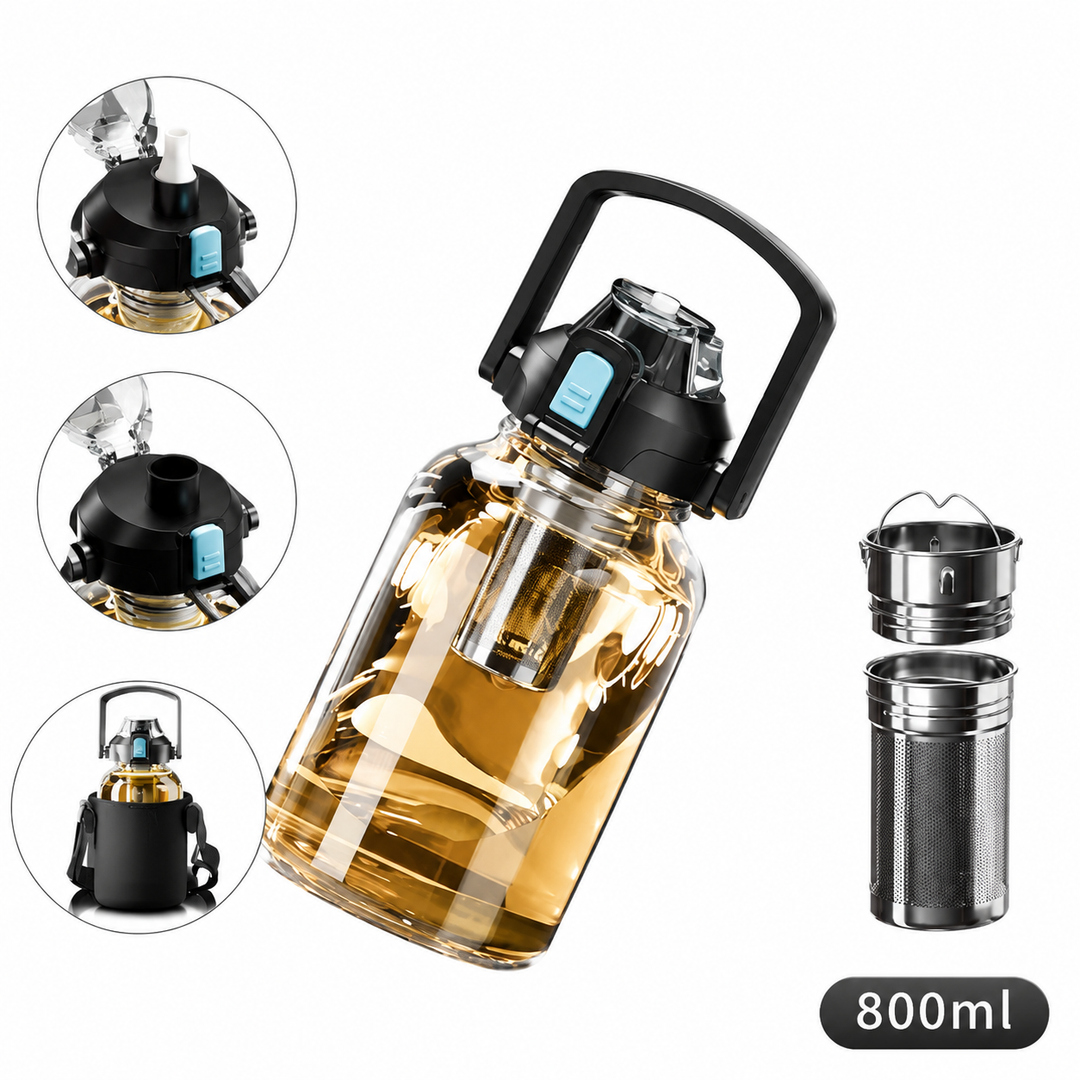 Premium Heat Resistant Glass Tea Cup Large Capacity 800–2000ml Transparent Portable Water Bottle with Lid Straw Leak Resistant Sports Travel Coffee Mug