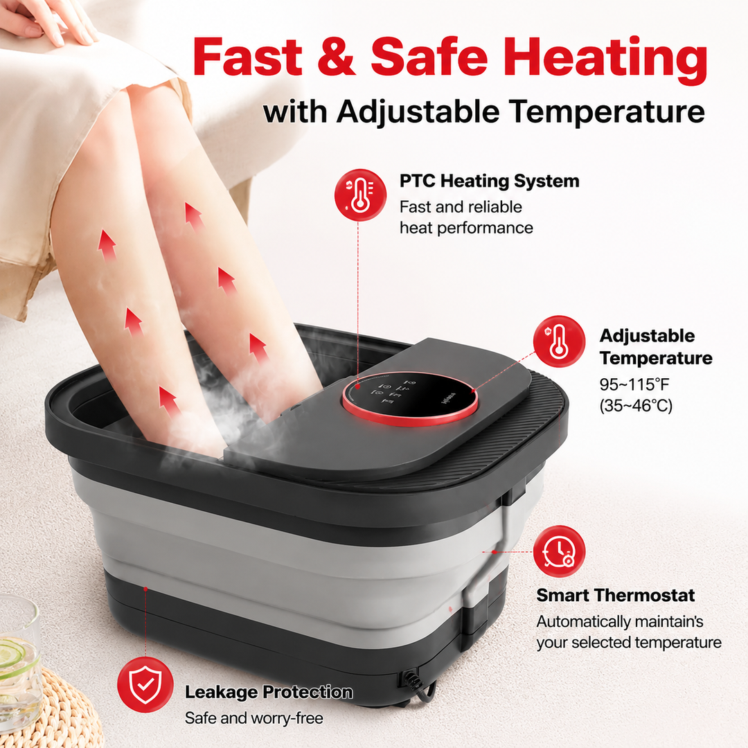 Premium Heated Foot Spa Bath Massager Bubble Foot Soaker Temperature Control Foot Bath Massage Tub Relaxation Pedicure Home Foot Care Machine Collapsible