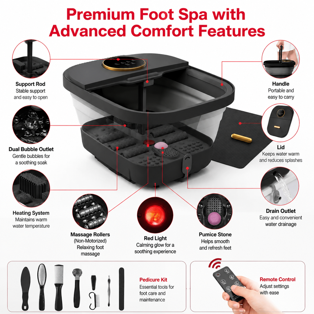 Premium Heated Foot Spa Bath Massager Bubble Foot Soaker Temperature Control Foot Bath Massage Tub Relaxation Pedicure Home Foot Care Machine Collapsible