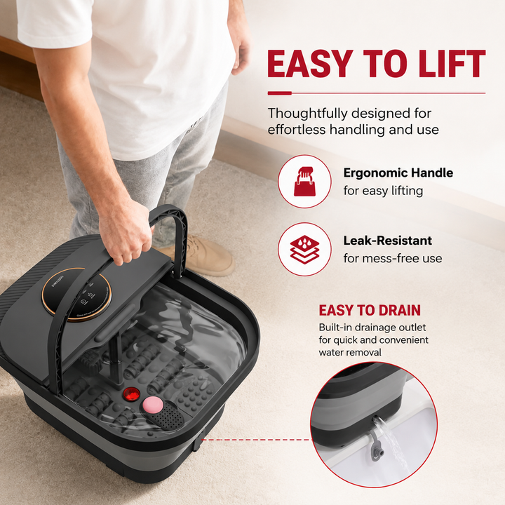 Premium Heated Foot Spa Bath Massager Bubble Foot Soaker Temperature Control Foot Bath Massage Tub Relaxation Pedicure Home Foot Care Machine Collapsible