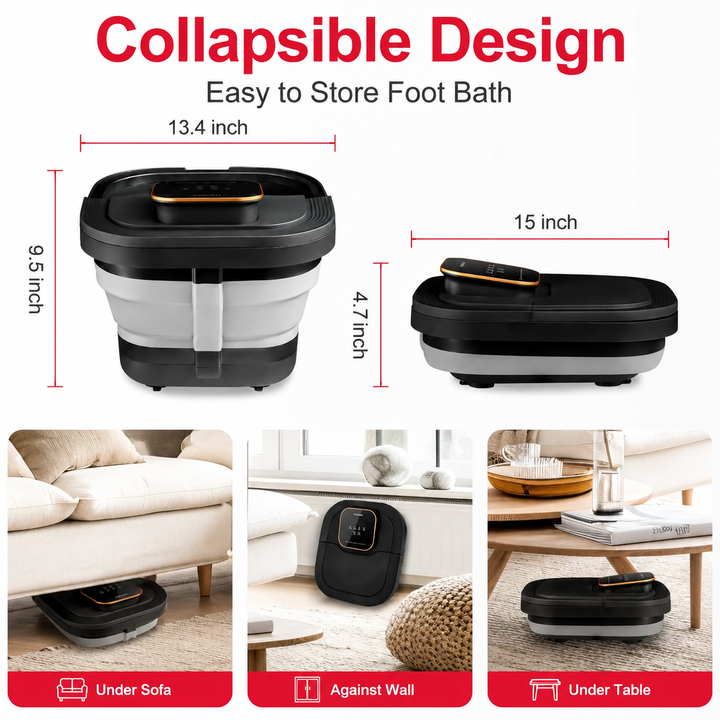 Premium Heated Foot Spa Bath Massager Bubble Foot Soaker Temperature Control Foot Bath Massage Tub Relaxation Pedicure Home Foot Care Machine Collapsible