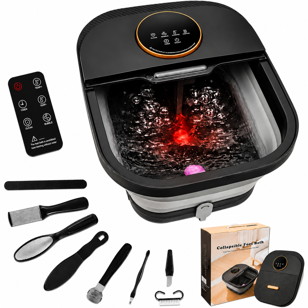 Premium Heated Foot Spa Bath Massager Bubble Foot Soaker Temperature Control Foot Bath Massage Tub Relaxation Pedicure Home Foot Care Machine Collapsible