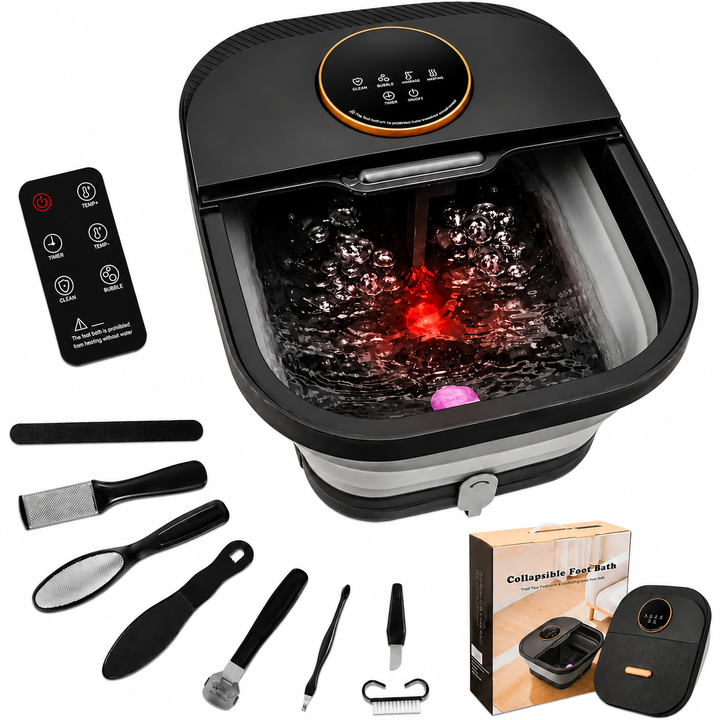 Premium Heated Foot Spa Bath Massager Bubble Foot Soaker Temperature Control Foot Bath Massage Tub Relaxation Pedicure Home Foot Care Machine Collapsible