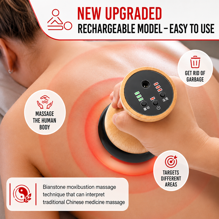 Premium Heated Gua Sha Massager Bian Stone Electric Massage Tool Adjustable Heat 45 to 75C Portable Body Massager for Back Waist Home Spa Daily Use