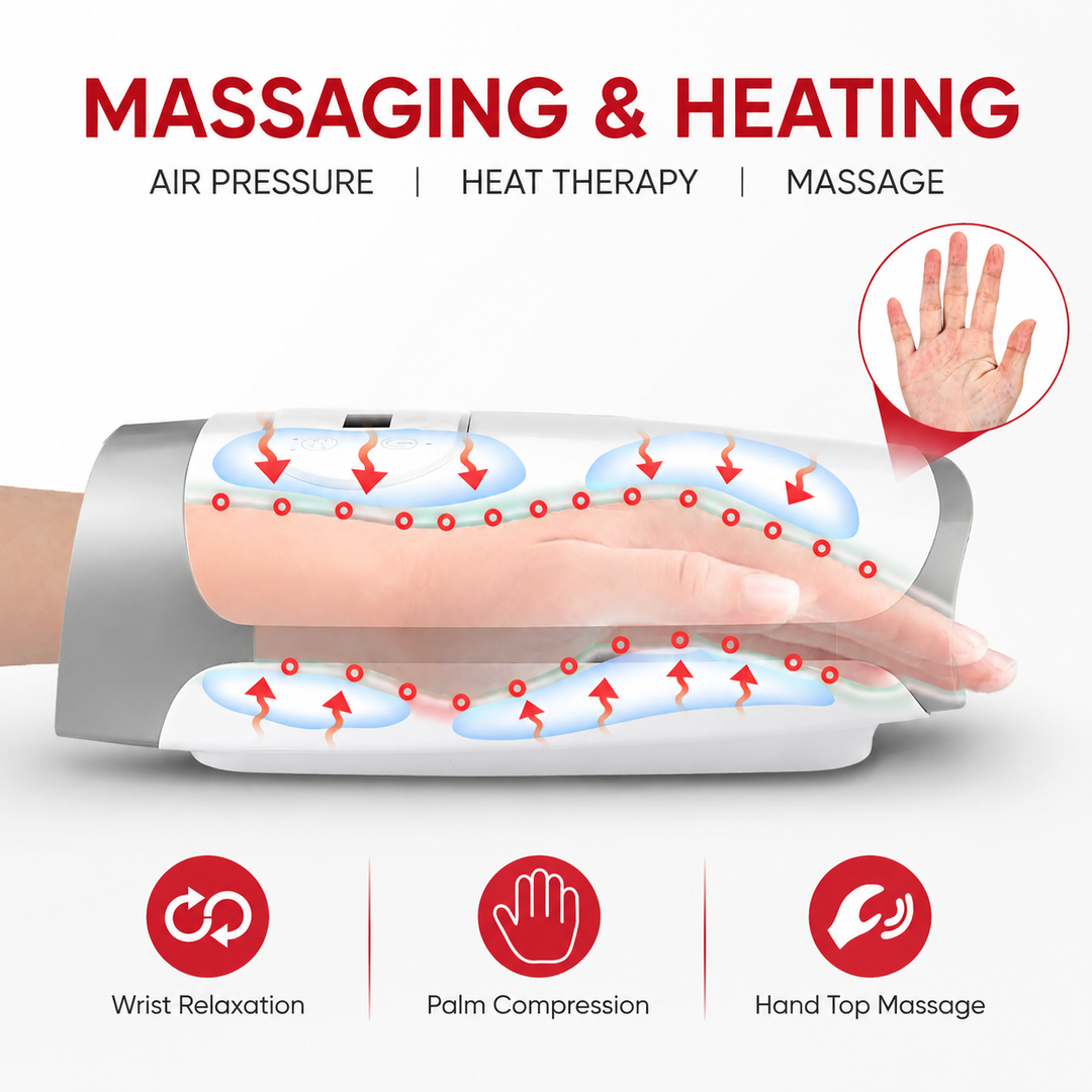 Premium Heated Hand Massager Air Pressure Hot Compress Arthritis Relief Wrist Finger Pain Therapy Device Cordless Rechargeable Portable Device