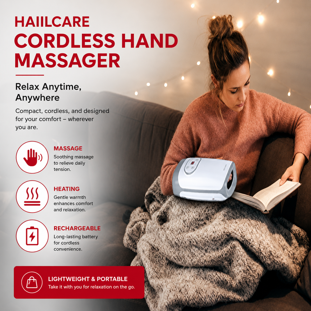 Premium Heated Hand Massager Air Pressure Hot Compress Arthritis Relief Wrist Finger Pain Therapy Device Cordless Rechargeable Portable Device