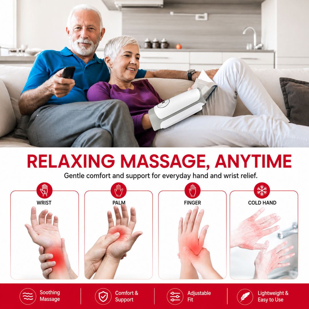 Premium Heated Hand Massager Air Pressure Hot Compress Arthritis Relief Wrist Finger Pain Therapy Device Cordless Rechargeable Portable Device