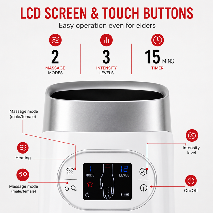 Premium Heated Hand Massager Air Pressure Hot Compress Arthritis Relief Wrist Finger Pain Therapy Device Cordless Rechargeable Portable Device