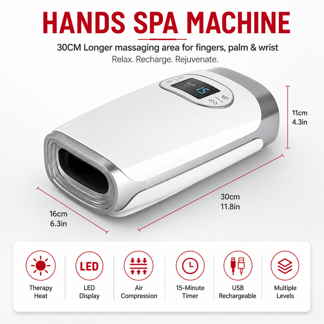 Premium Heated Hand Massager Air Pressure Hot Compress Arthritis Relief Wrist Finger Pain Therapy Device Cordless Rechargeable Portable Device