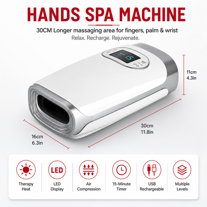 Premium Heated Hand Massager Air Pressure Hot Compress Arthritis Relief Wrist Finger Pain Therapy Device Cordless Rechargeable Portable Device