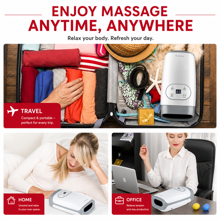 Premium Heated Hand Massager Air Pressure Hot Compress Arthritis Relief Wrist Finger Pain Therapy Device Cordless Rechargeable Portable Device