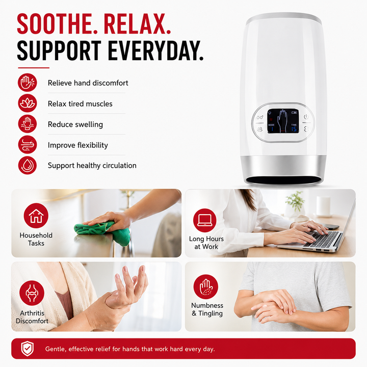 Premium Heated Hand Massager Air Pressure Hot Compress Arthritis Relief Wrist Finger Pain Therapy Device Cordless Rechargeable Portable Device