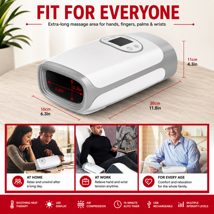 Premium Heated Hand Massager Air Pressure Hot Compress Arthritis Relief Wrist Finger Pain Therapy Device Cordless Rechargeable Portable Device