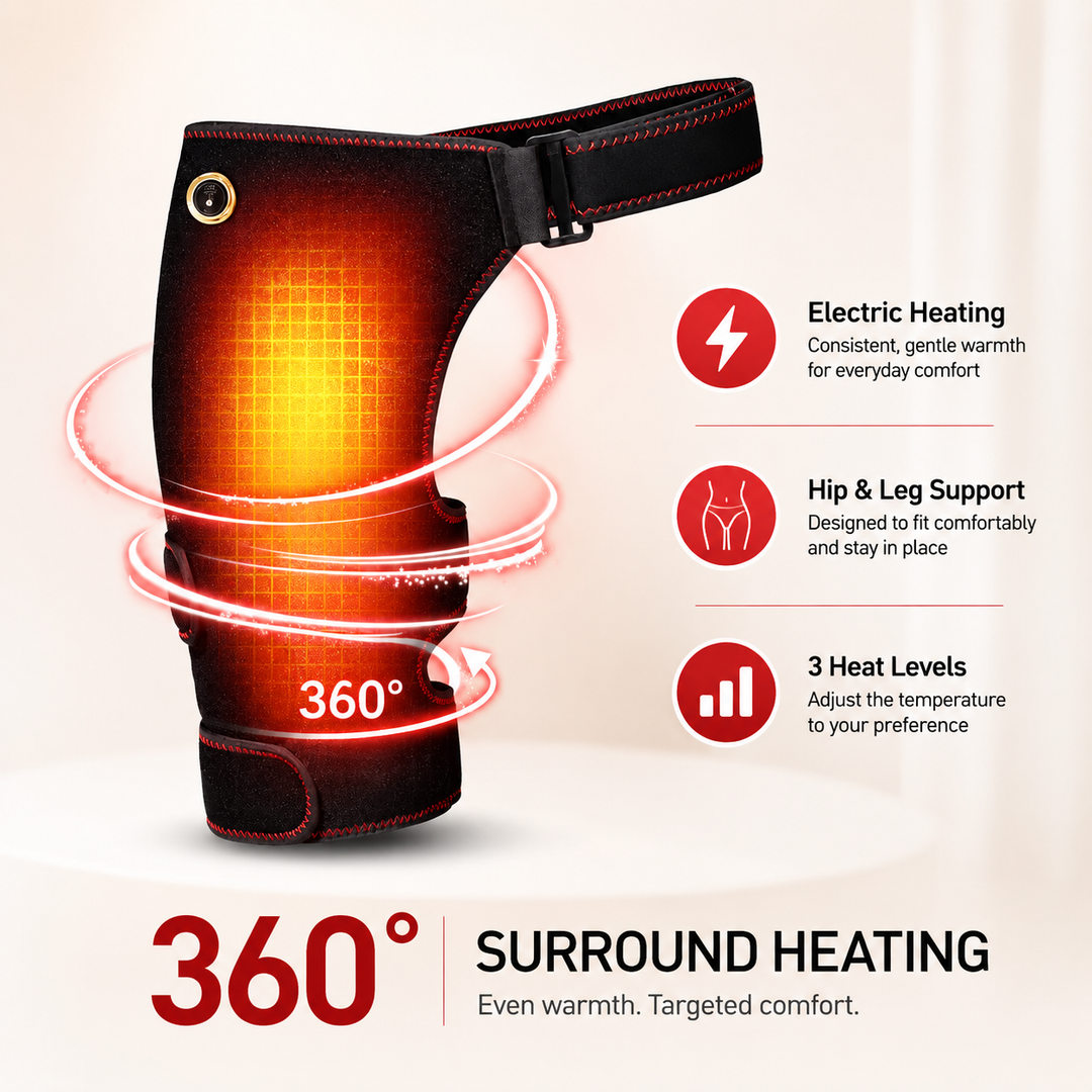 Premium Heated Hip Support Brace Full Wrap Compression Belt USB Powered Heat Vibration Massage 3 Levels Adjustable Therapy Hip Pain Relief Wrap